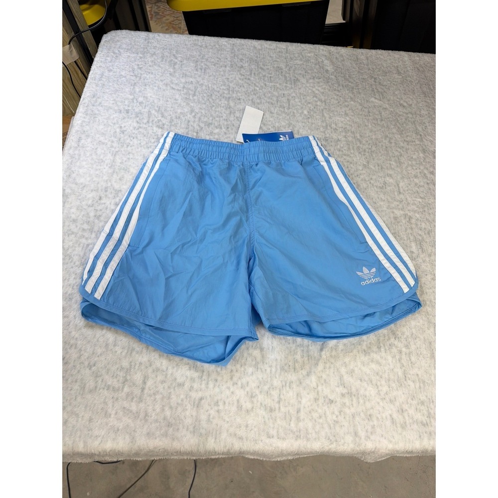 adidas Men’s Light Blue Athletic Shorts with White Stripes